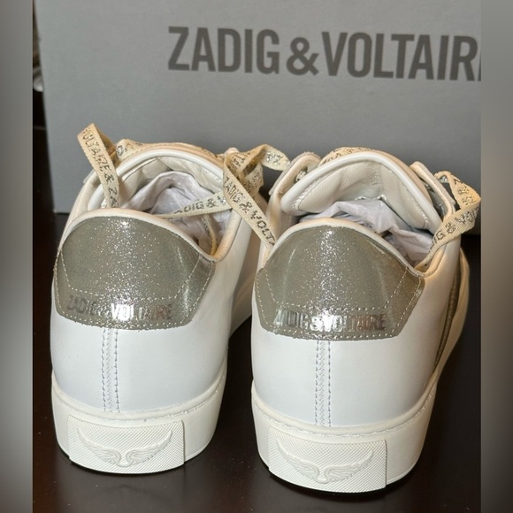 NIB Zadig & Voltaire LA Flash Sneaker 39 White Silver 8 - Picture 6 of 9
